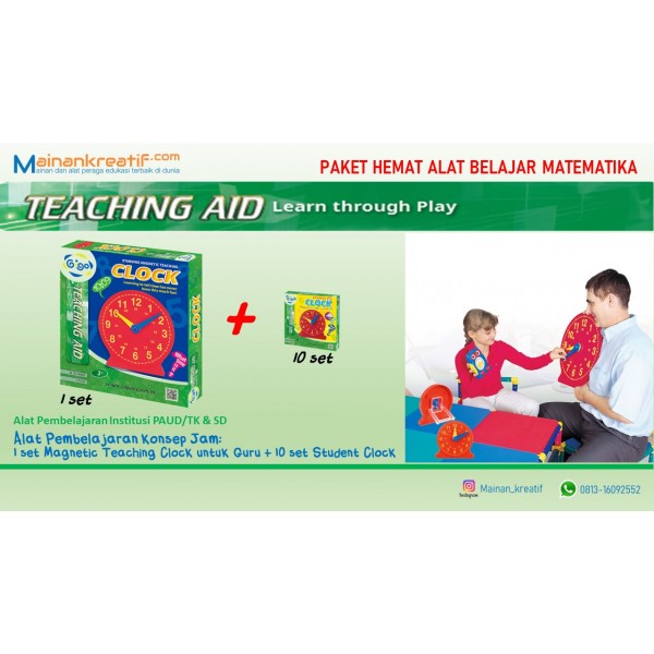 Paket Hemat Alat Pembelajaran Belajar konsep jam : 1 Standing Magnetic Clock for Teacher + 10 Student Clock