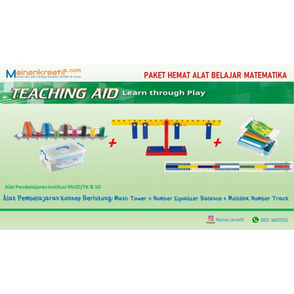 Paket Hemat alat belajar konsep berhitung SD: Math Tower + Number Equalizer + Multilink Number Track